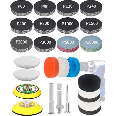Kit de pulido de faros de coche de 193 piezas. Discos abrasivos de 50 mm y almohadillas de pulido. Papel de lija para carrocería, grano 60-10000. (1/5)
