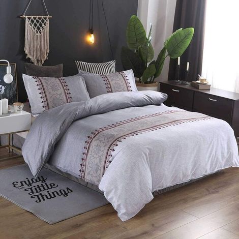 Parure de lit de luxe 3 pièces 200 x 200 cm microfibre 1 housse de couette avec fermeture éclair et 2 taies d'oreiller 56 66 cm, (1/5)