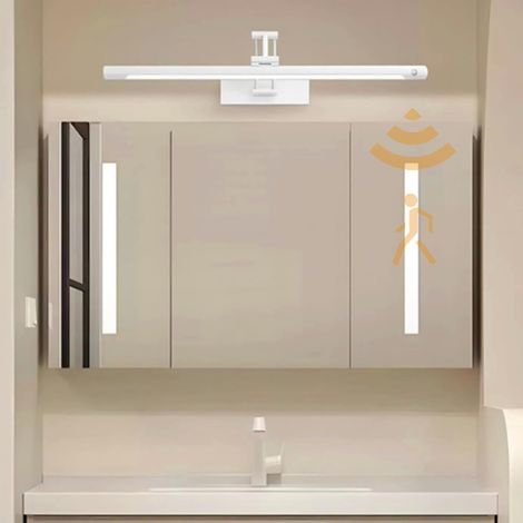 LED Salle de Bain Lampe Murale avec Détecteur de Mouvement Applique Murale Rotative 180° Éclairages Murales 6000K Miroir Lampe Murale Chambre Salon Cuisine (50cm) [Classe énergétique A+++] (1/4)