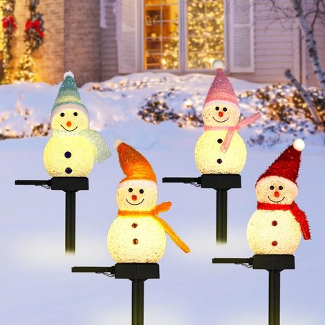 pezzi decorazioni luminose solari a forma di pupazzo di neve - illuminazione solare natalizia a forma di pupazzo di neve per palo - illuminazione da giardino impermeabile a energia solare a forma di p (1/5)