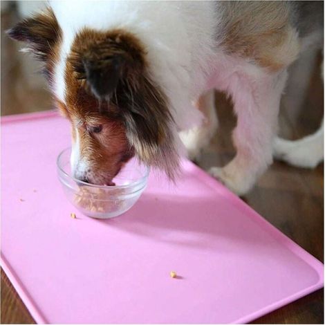 Tapis de gamelle pour chien en silicone, tapis d'alimentation pour chat, normes FDA, imperméable, antidérapant, rose, 54x38cm (1/4)