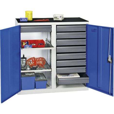 Stumpf Armoire à outils et matériaux Série 3000 gris clair / bleu gentiane 9 tiroirs 100 mm + 2 étagères extractibles 3002974