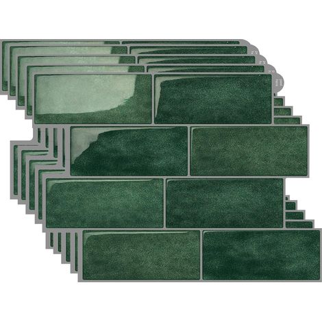Lot de 5 panneaux muraux 3D imperméables, autocollants pour crédence de cuisine, 29,36 x 21,3 cm (vert foncé) (1/5)