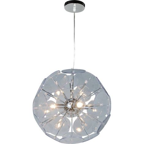 Lustre suspendu en métal chromé et acrylique – 3 feux G9 – Hauteur réglable 120 cm – Diamètre 35 cm – Compatible ampoules LED – Sampa (1/2)