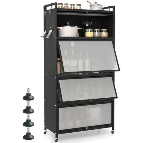 Garde-manger métallique autoportant de 1,6 m avec 4 portes relevables et 5 niveaux - noir (1/5)