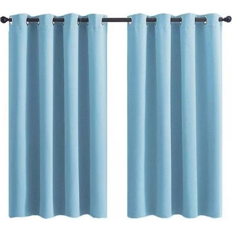 Rideau Occultant à Oeillets pour Chambre d'Enfant - Imprimé Uni Bleu Clair - 28x36 Pouces (71x91cm) - 2 Panneaux (SAMIMPORT-2011) (1/5)