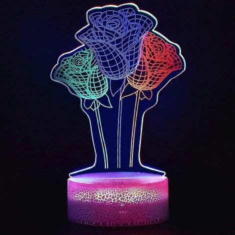 Veilleuse, lampe illusion 3D, lampe rose 3D, lampe de chevet tactile à changement de couleur, décoration, cadeau pour la fête des mères, jouet pour femmes, filles et enfants (Ro (1/5)