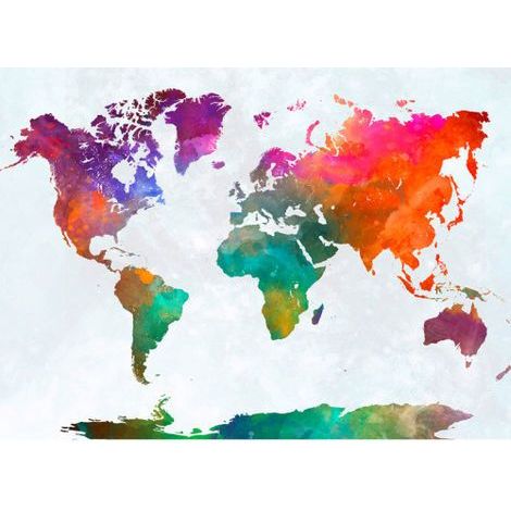 Papier peint panoramique carte du monde multicolore Tapisserie panoramique aquarelle chambre fille & garçon Papier peint panoramique chambre enfant (1/4)