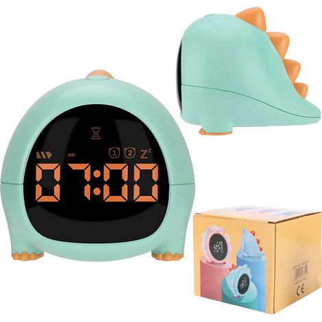 ZOLGINAH Réveil enfant, réveil lumineux 1200mAh, réveil lumineux, entraîneur de sommeil, minuteur de sieste, veilleuse/compte à rebours/snooze/commande vocale horloge enfant rechargeable [Classe éner (1/5)