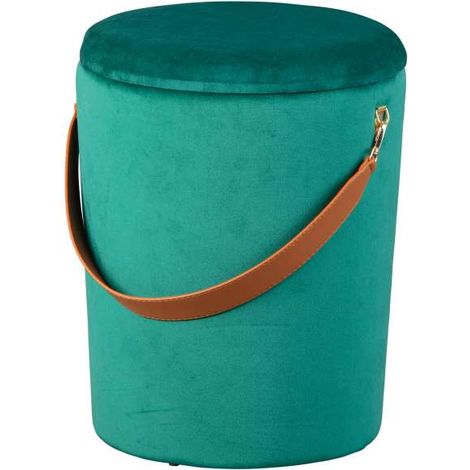 pouf "secchiello" in velluto verde con maniglia, 35x35x45 cm (1/5)