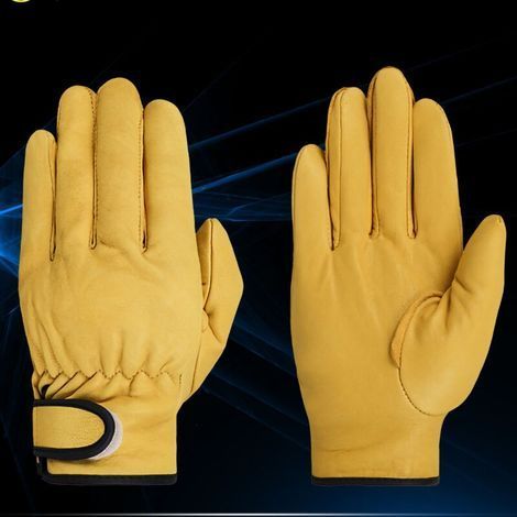 Gants de travail en cuir, protection du travail résistant à l'usure, outil de protection pour le travail quotidien dans le jardin,XL,jaune (1/5)