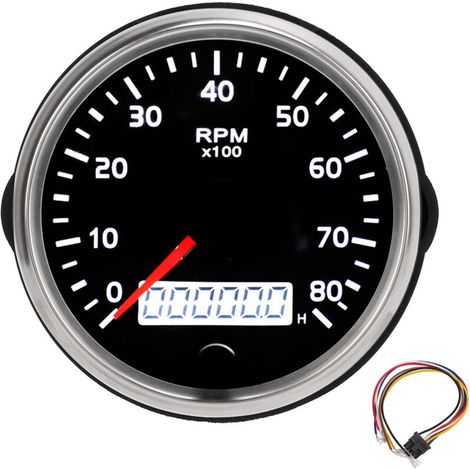 Tachymètre à aiguille de 85 mm, plage de 0 à 8000 tr/min, avec écran LCD, une solution universelle pour les moteurs 9-32 V dans les voitures, les camions et les applications marines. (1/5)
