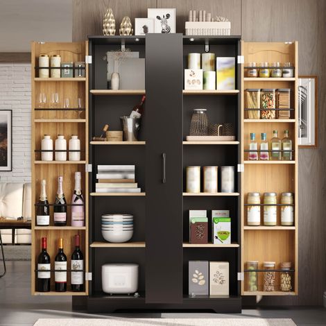 Küchenschrank mit Gewürzregal, 150 x 78 x 40 cm, Schwarz HAVRYA (1/5)