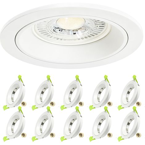 Spot LED Encastrable 230V Aluminium Cadre Avec Douille GU10, Spots de Plafond Trou de Montage 75mm, Encastrable Plafond GU10 Spot LED Salle de Bain, Cuisine et Salon, Lot de 10, Blanc (1/5)