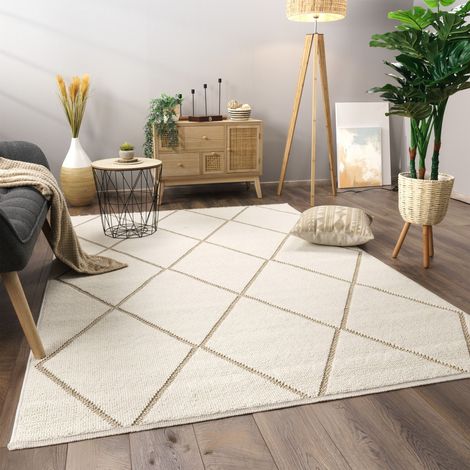 Paco Home Alfombra Salon De Habitacion Pelo Corto Motivo Boho Chic Motivo Nordica 80x150 cm, Beige 2