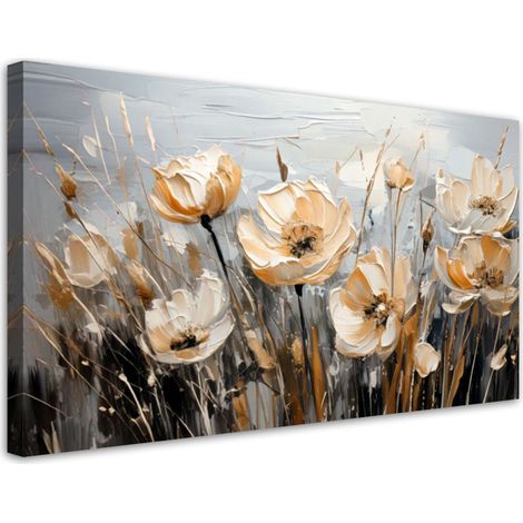 Wandbild für das Wohnzimmer Blumenstrauß Aquarell Beige Gras 80x40 cm (1/5)