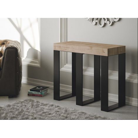 Console extensible bois clair et pieds métal anthracite 8 personnes 40 à 196 cm Sivy (1/4)