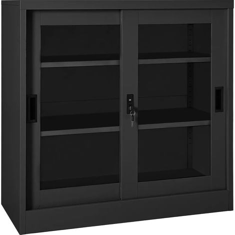 Armadio con ante scorrevoli moderno portaoggetti da ufficio 90 x 40 x 90 cm con 2 ripiani regolabili in acciaio antracite 020046817