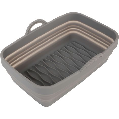 Plat de cuisson en silicone pliable gris, panier rectangulaire avec poignées pour friture, cuisson familiale, camping et barbecue (1/5)