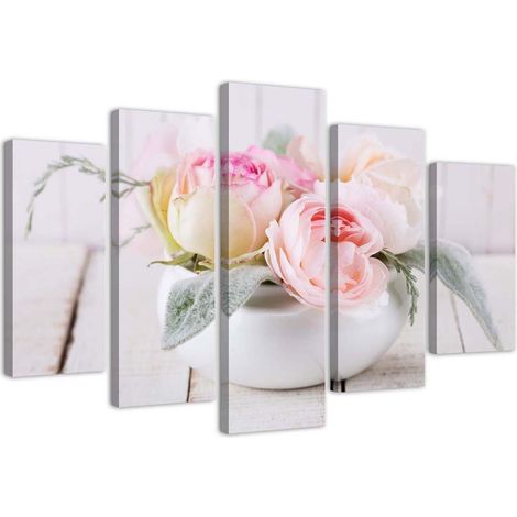Stampa su tela 5 parti, Rose in un vaso bianco - 150x100 (1/4)