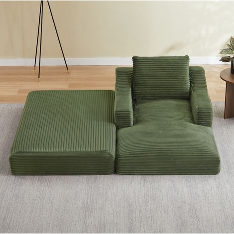 Fauteuil convertible lounge en velours côtelé vert OKMYHOME (1/5)
