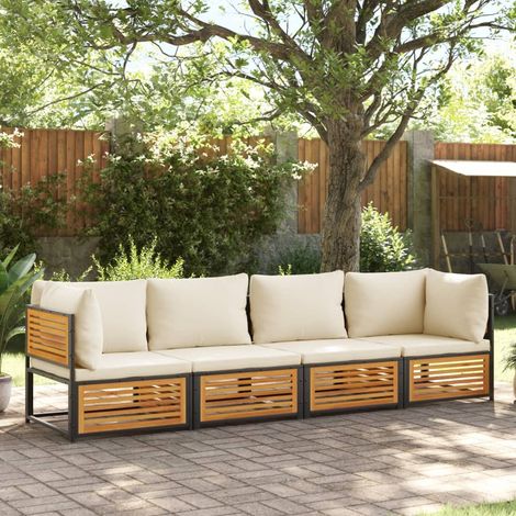 Salon de jardin avec coussins 4 pcs bois d'acacia massif (1/5)