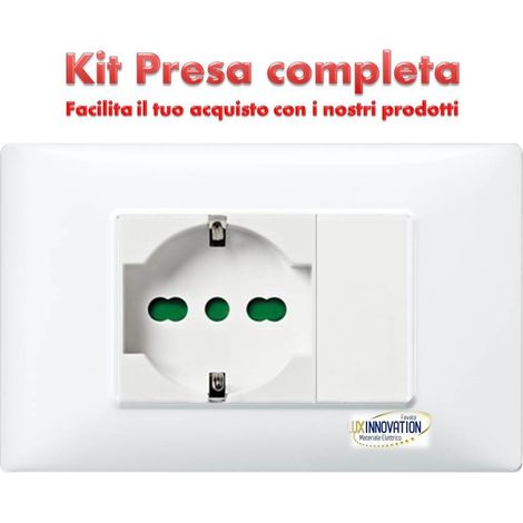 Presa Shuko completa 16A monoblocco con placca bianca