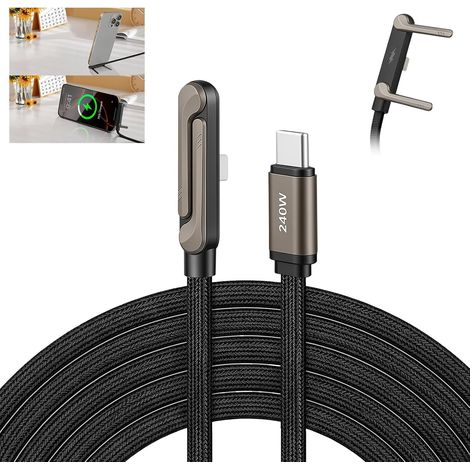 Câble USB C vers USB C, 1.5M 240W Câble de Charge Rapide, Type C Peut Servir de Support avec Coudé 90 Degrés Nylon Tressé pour Plupart des Appareils USB-C, Compris Smartphone, Tablette (1/5)