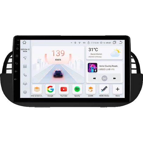 Radio de voiture, lecteur multimédia, système de navigation, compatible avec Fiat 500 2007-2014, S8 (8Cœurs 8G 128G) Noir (1/2)