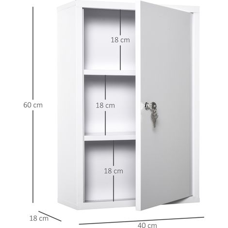 Armoire de premiers secours Armoire à pharmacie 3 compartiments Acier verrouillable blanc 40x18x60cm (1/5)