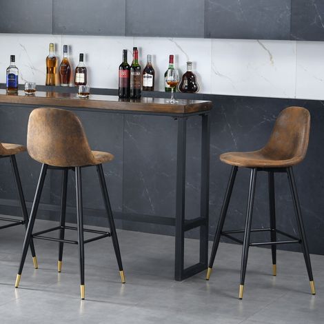 MEUBLES COSY Set di 2 sgabelli da bar da cucina in stile industriale e vintage, rivestimento effetto camoscio marrone, con gambe e poggiapiedi in metallo H76CM (1/4)
