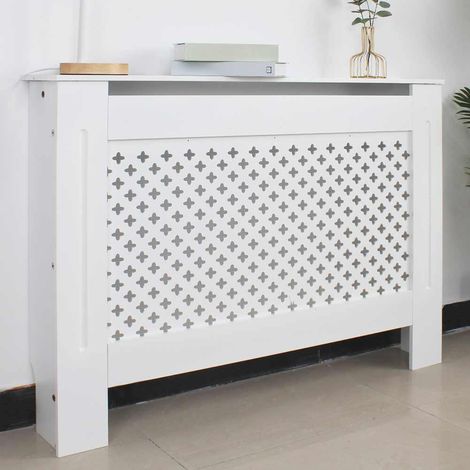 Copritermosifone in Legno MDF 112x19x82cm Copertura Radiatore Calorifero Bianco (1/5)