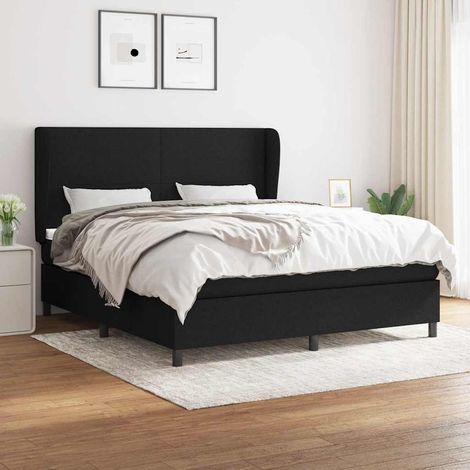 Cama box spring con colchón tela negro 180x200 cm (1/5)