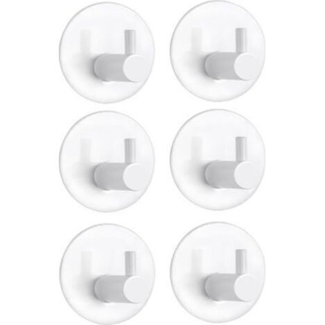 Adhesive Wall Hook, 6 Pieces Stainless Steel Bathroom Wall Hook, Adhesive Towel Holder Wall Hooks (White) (1/5)