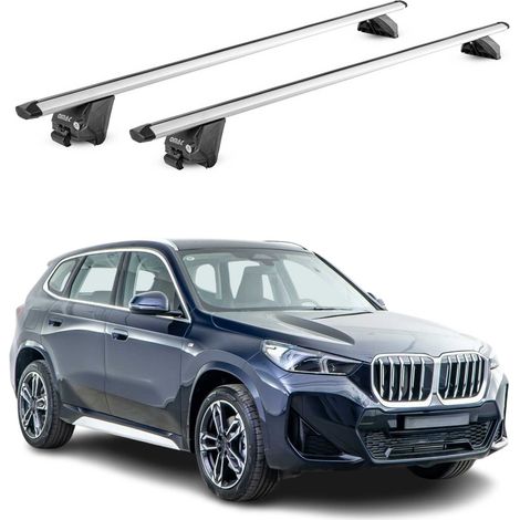 OMAC Barres de toit aluminium certifiées TÜV pour BMW X1 U11 2022-2026 – Pour rails de toit intégrés – Rainure en T – Charge max 100 kg – 2 antivols Argent (1/5)