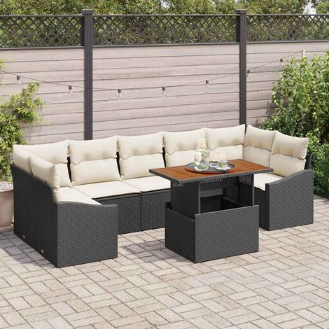 vidaXL Garten-Sofa-Set mit Kissen mit Speicher 8 pcs Schwarz und Beige (1/5)