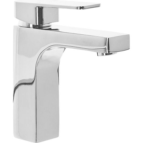 Basin Tap Silver Chromed Metal Bathroom Single Lever Faucet Modern IRUPU