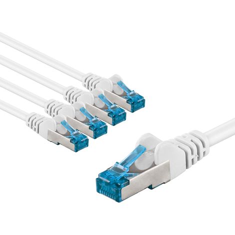 Lot de 5 câbles réseau CAT 6A - Câble patch blindé S/FTP/CU - Câble Ethernet PiMF LSZH/Cat 6a - 10 Gbits - Blanc - 5 x 1 m 66048 (1/5)
