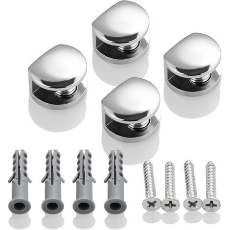 Pince à Verre Support d’Étagère en Verre Support de Tablette Mural Fixation Réglable, Verre Adaptatif de 5-8 mm d'Épaisseur, Finition Polie en Alliage de Zinc, 4 Pcs (1/5)