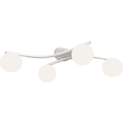 Plafoniera 4 Luci Opus In Accciaio Bianco E Sfere In Vetro Bianco