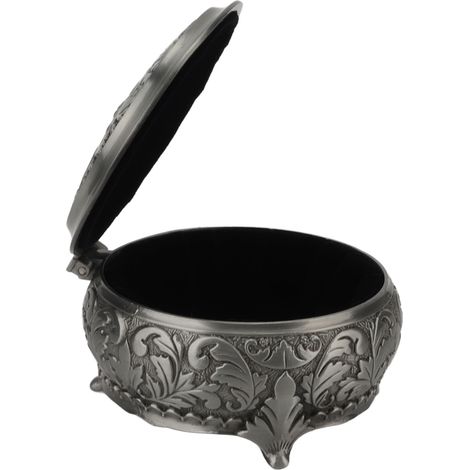 Boîte à bijoux en métal zinc avec gravure florale, intérieur velours pour ranger colliers, bagues et bracelets, finition résistante à l'oxydation. (1/5)