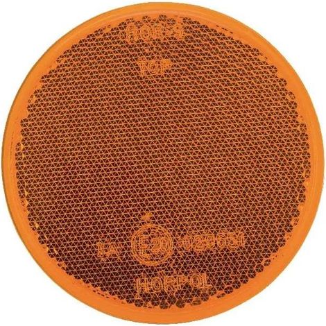 Catadioptre rond orange 75mm avec boulon de fixation M5x19 au culot réflecteur remorque tracteur voiture (1/2)