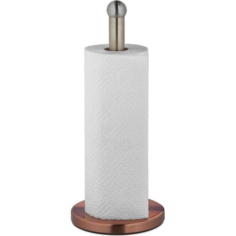 Relaxdays Portarotolo da Cucina, Porta Rotolone Carta Assorbente da Casa, Acciaio Inox, HxD 35x15 cm, Argentato Bronzato