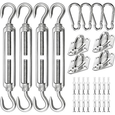 M5 - Kit de fixation pour voile d'ombrage robuste en acier inoxydable - Tendeur de montage pour jardin carré et triangle - Accessoires de fixation (12 pièces pour carré) (1/5)