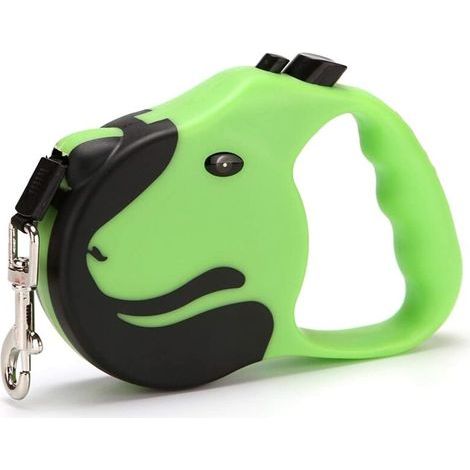 Laisse rétractable automatique 5 m, poignée ergonomique antidérapante, vert – (1/4)