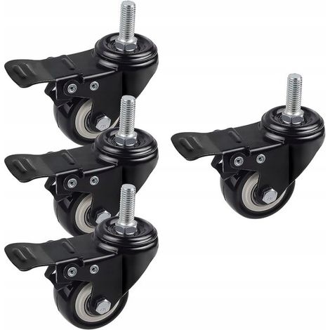 Lot de 4 roues pivotantes – Capacité 60 kg – M8 – Caoutchouc 40 mm – Meubles et établis (1/5)