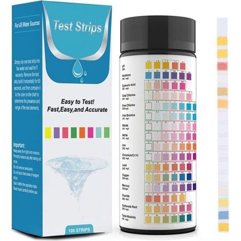 Bandelettes de test pour piscine 16 en 1, 100 bandelettes de test pour tester le pH, la dureté, les nitrates, l'alcalinité, etc. (1/3)