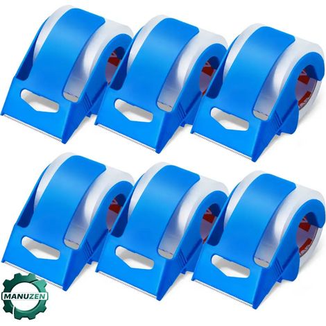 Manuzen - Ruban d’emballage transparent – lot de 6 avec dévidoir – Lot de 6 rouleaux + dévidoir (1/3)