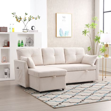 Canapé-lit multifonction avec rangement et lit gigogne, méridienne interchangeable, canapé d’angle modulaire en L avec coffres de rangement, idéal pour salon (1/5)
