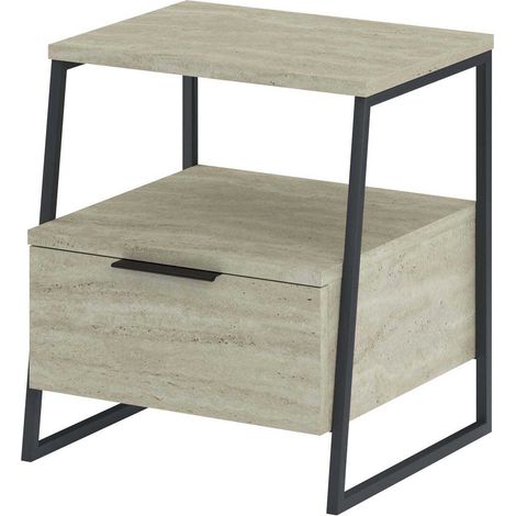 Table de chevet moderne avec porte et étagère pour chambre à coucher Pal - Gris (1/4)